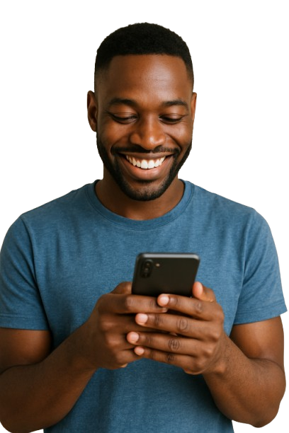 Happy customer with phone